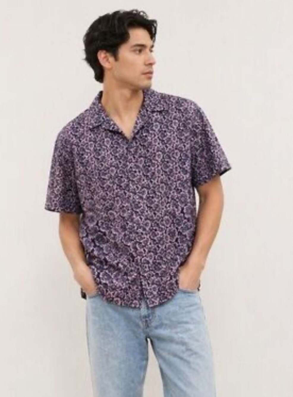 Julian & Mark Theo Microfiber Short Sleeve Shirt Purple Floral Size XL